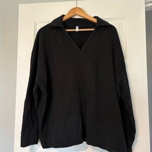 Black Collared Women’s V-Neck Pullover Sweatshirt Size XL 100% Cotton